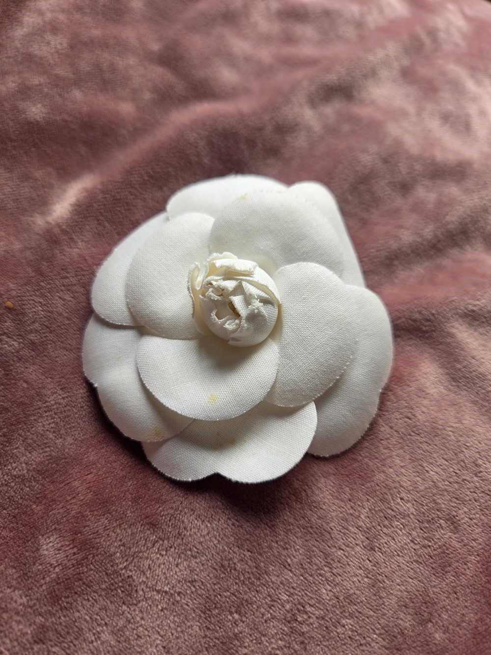 Authentic Vintage CHANEL White Camellia Corsage Brooch Made in France.